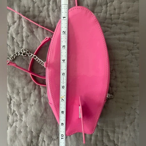 Betsey Johnson Surfs Up Pink Surfboard Crossbody Bag Zippered Silver Tropical - Picture 6 of 9